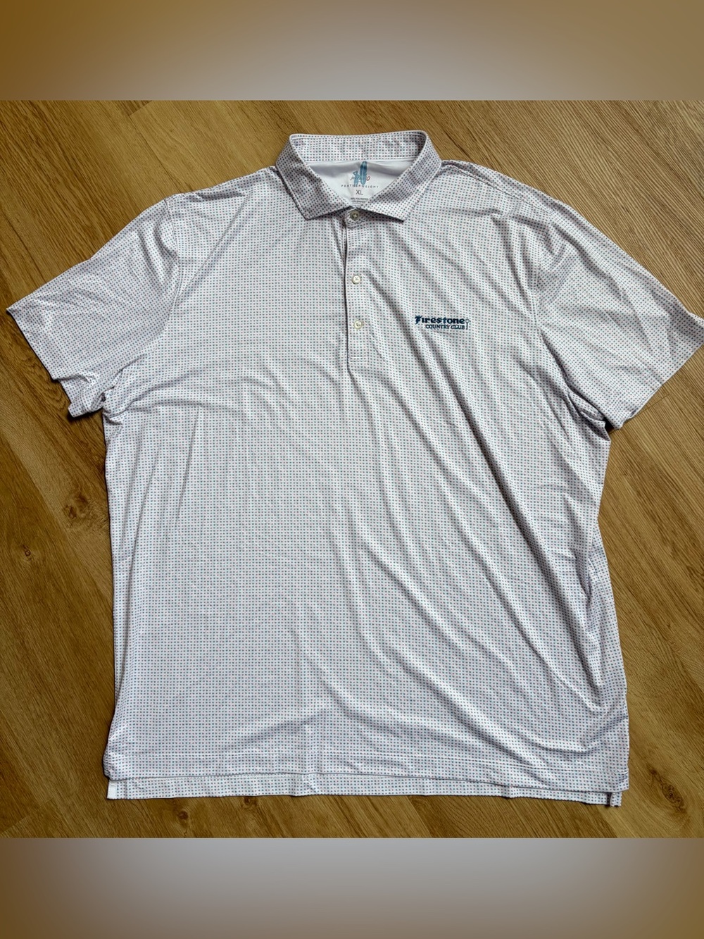 johnnie-O white pink blue Microdot Polo Golf Shirt Firestone Country Club XL - Picture 5 of 7